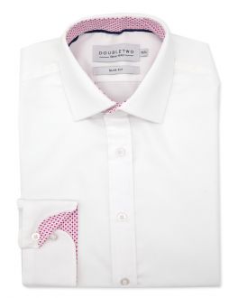 Slim Fit White Pure Cotton Twill Non-Iron Shirt with Contrast