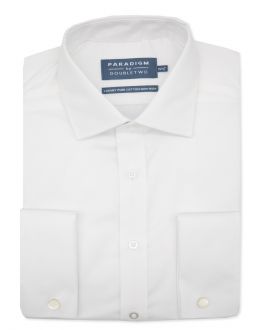 Tailored Fit White Non-Iron Pure Cotton Twill Shirt - Double Cuff