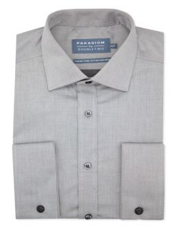 Tailored Fit Grey Non-Iron Pure Cotton Twill Shirt - Double Cuff