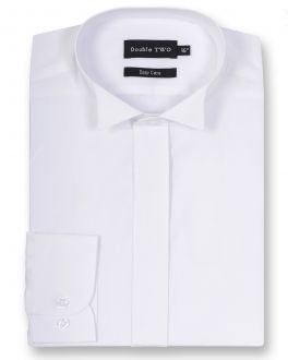 White Wing Collar Plain Fly Front Dress Shirt