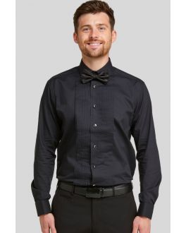 Black Stitch Pleat Dress Shirt