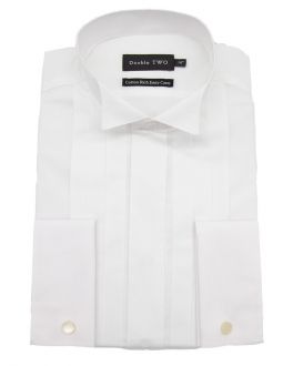 White Wing Collar Wide Stitch Pleated Dress Shirt