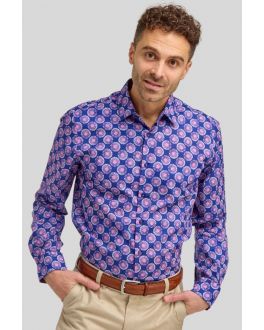 Double Two Navy/Pink Flowerhead Print Formal Shirt