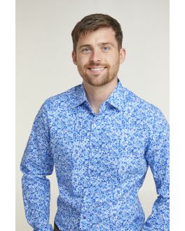 Tailored Fit Blue Flower Print Long Sleeve Formal Shirt