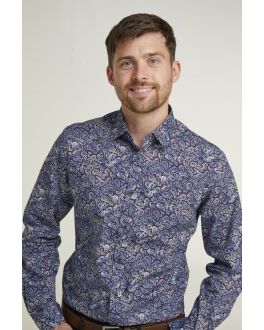 Tailored Fit Wine & Blue Paisley Print Long Sleeve Formal Shirt