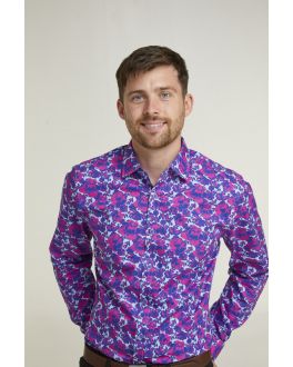 Tailored Fit Pink Rose Floral Print Long Sleeve Formal Shirt