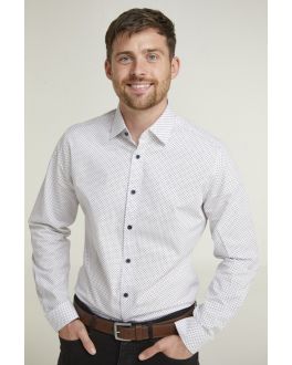 Tailored Fit White Spotted Print Long Sleeve Formal Shirt