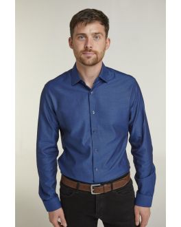 Tailored Fit Navy Textured Weave Long Sleeve Formal Shirt