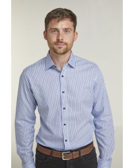 Tailored Fit Blue Double Stripe Long Sleeve Formal Shirt