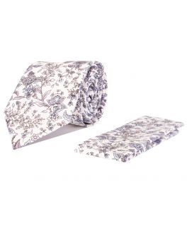 Lilac and White Floral Cotton Tie and Handkerchief Set