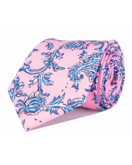 Pink & Light Blue Printed Paisley Patterned Tie