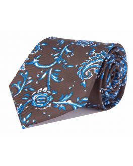 Brown & Light Blue Printed Paisley Patterned Tie