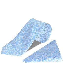 Blue Tie and Handkerchief Set