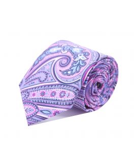 Pink, Navy and Sky Blue Paisley Silk Tie