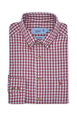 Red Gingham Check Long Sleeve Casual Oxford Shirt