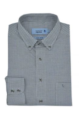 Grey Mini Gingham Check Long Sleeve Casual Oxford Shirt