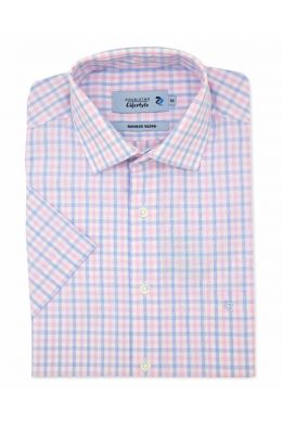 Pink Bamboo Blend Check Short Sleeve Casual Shirt