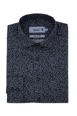 Slim Fit Black & Grey Swirl Print Long Sleeve Casual Shirt