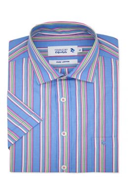 Blue Block Stripe Short Sleeve Casual Shirt