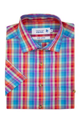 Multi-Coloured Check Short Sleeve Casual Shirt