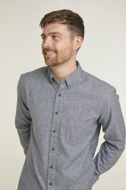 Charcoal Textured Button Down Collar Long Sleeve Casual Shirt