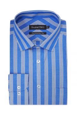 Blue and White Bold Striped 100% Cotton Formal Shirt