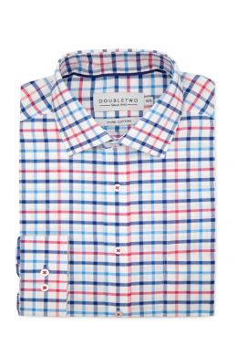 Navy & Red Check Oxford Weave Long Sleeve Formal Shirt