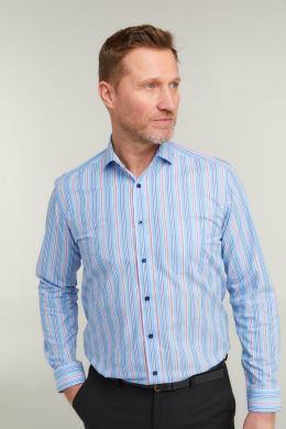 Blue & Raspberry Multi-Stripe Long Sleeve Formal Shirt