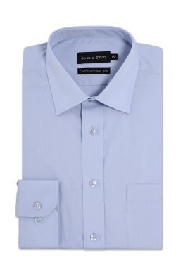 Double TWO Sky Blue Long Sleeved Non-Iron Cotton Rich Shirt