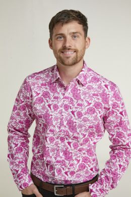 Tailored Fit Pink Hummingbird Print Long Sleeve Formal Shirt