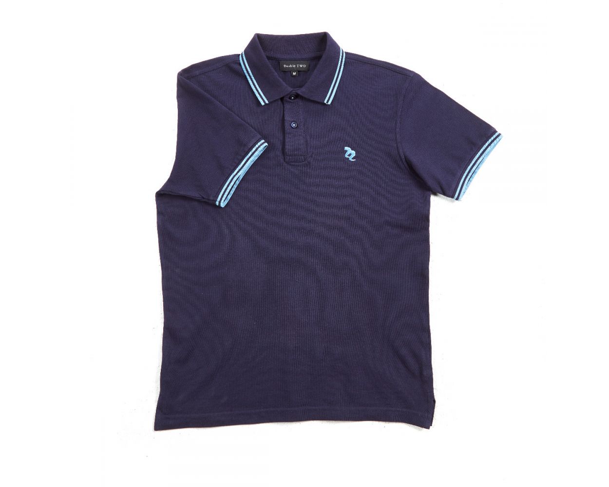Navy Contrast Tipped Polo Shirt | Double TWO