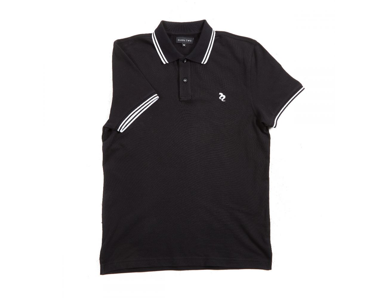 Black Contrast Tipped Polo Shirt | Double TWO