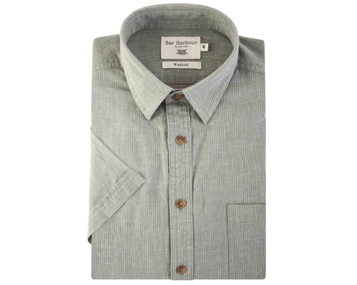 Men's Khaki Linen Blend Short Sleeve Casual Shirt | Double TWO