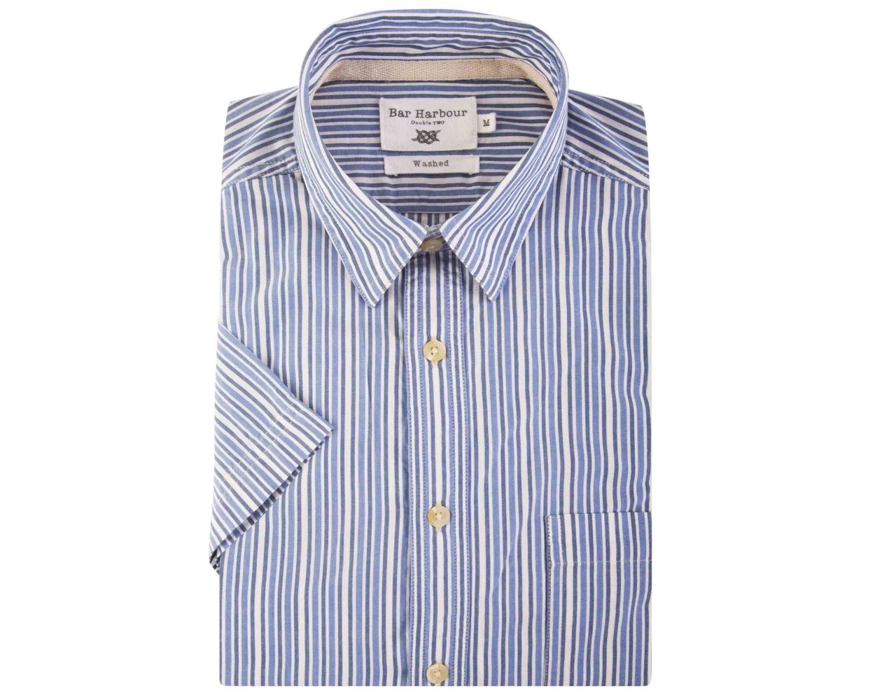 Men's Blue Multi Stripe Short Sleeve Casual Shirt | Double TWO