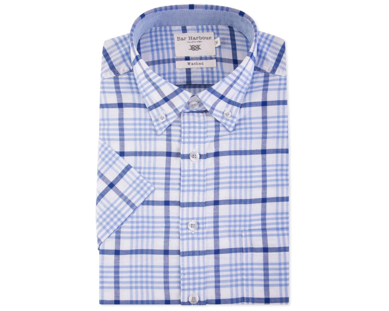 Men's Blue Check Oxford Short Sleeve Casual Shirt | Double TWO