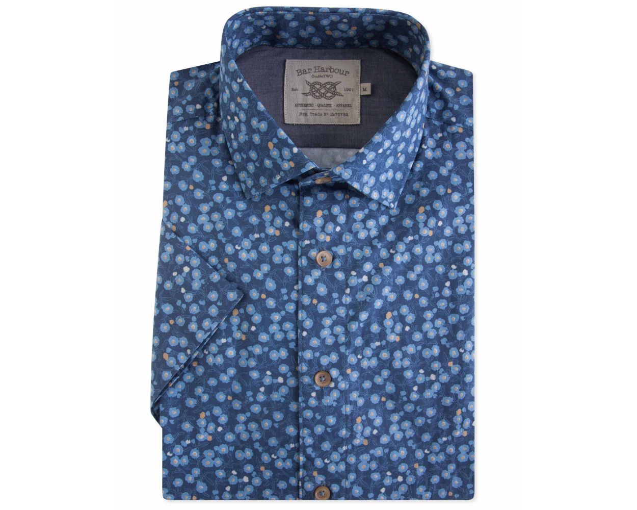 Men's Blue Floral Short Sleeve Casual Shirt | Double TWO
