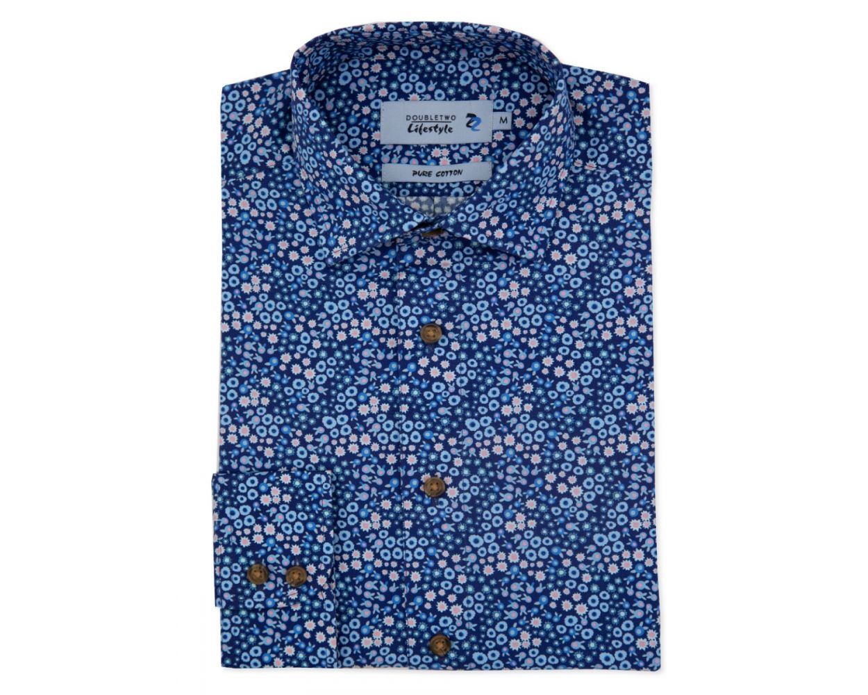 Sky Blue Flowerhead Print Long Sleeve Casual Shirt | Double TWO