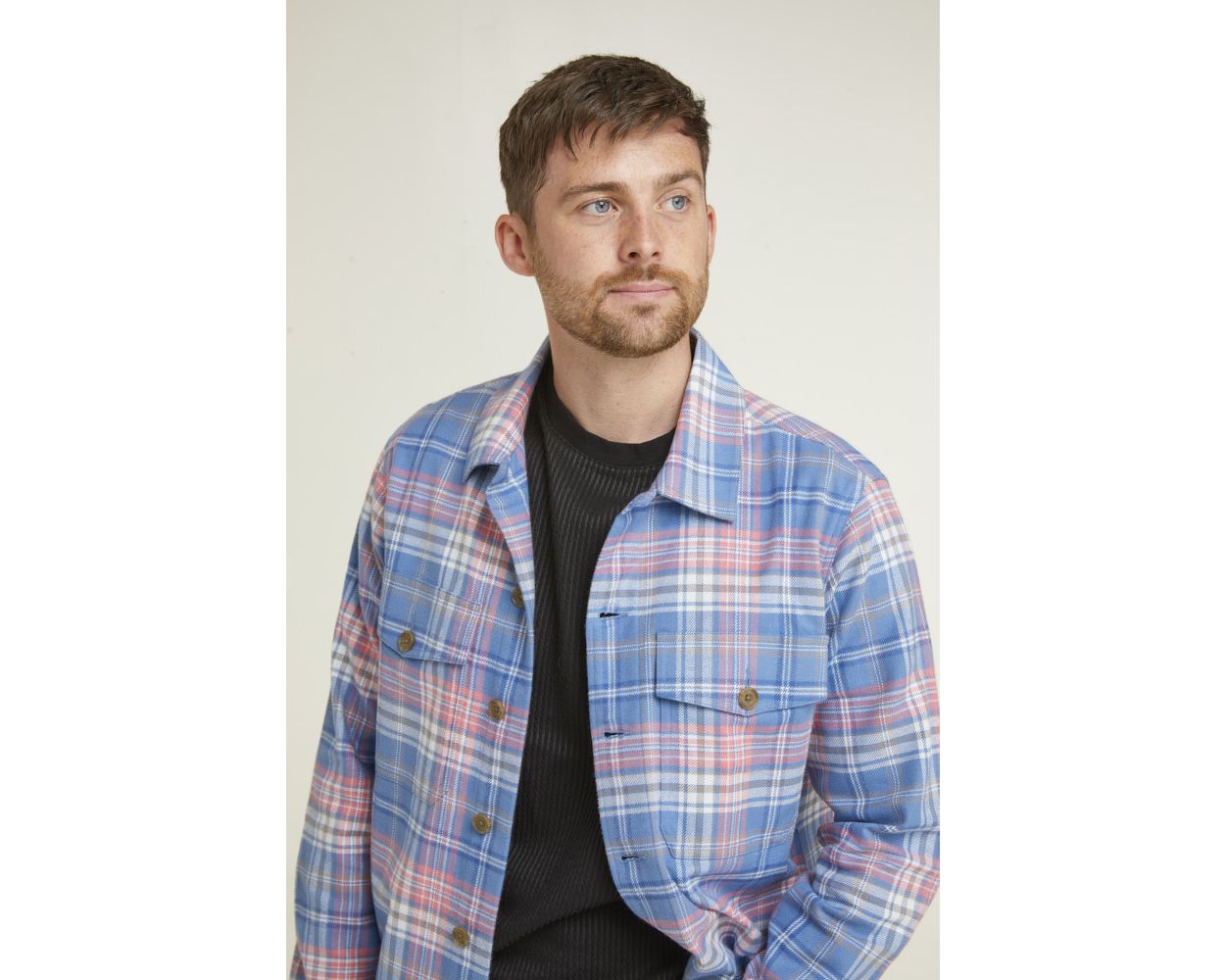 Soft Blue & Pink Check Overshirt | Double TWO