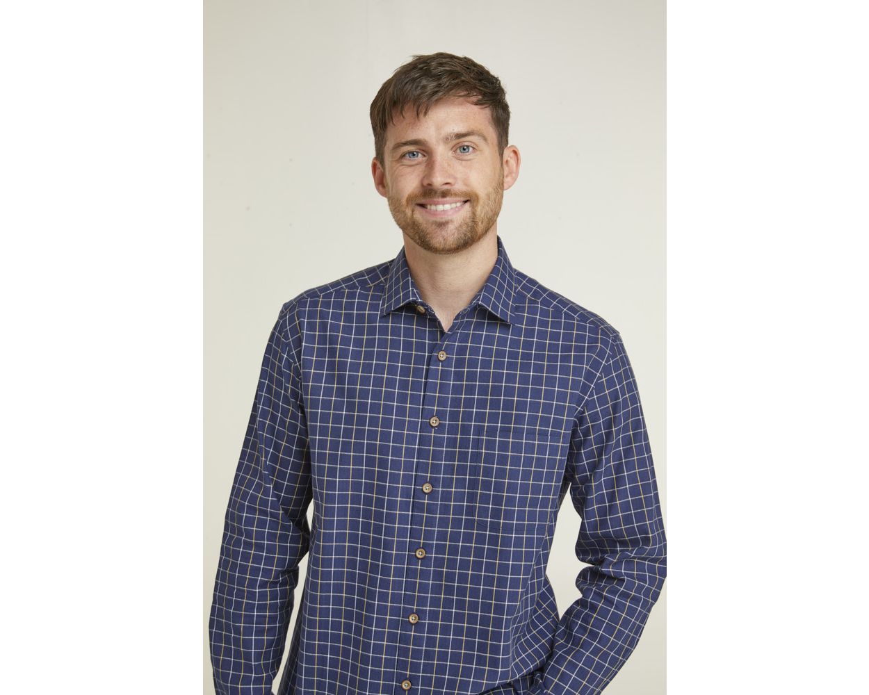 Navy Twill Grid Check Long Sleeve Casual Shirt | Double TWO