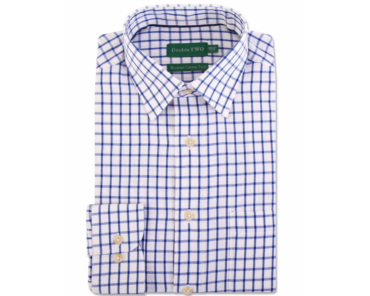 Blue Grid Check Brushed Cotton Formal Shirt | Double TWO