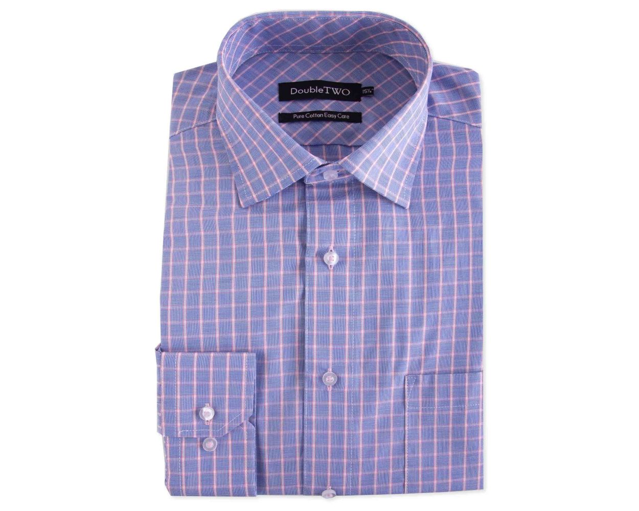 Men's Blue and Pink Grid Check Formal Shirt | Double TWO