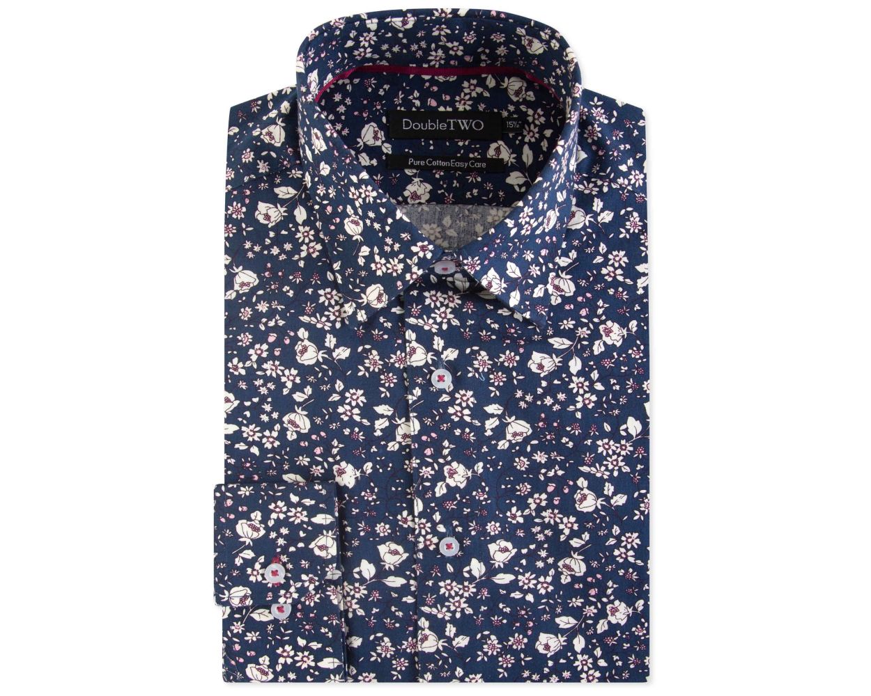 Men's Navy Floral Print Formal Shirt | Double TWO