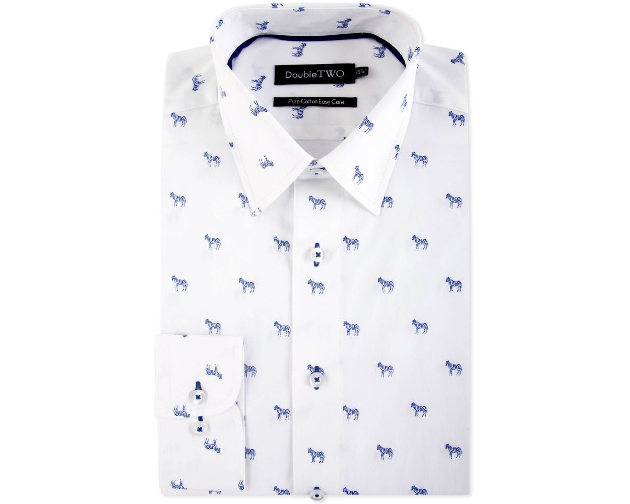 Men's White Zebra Print Formal Shirt | Double TWO