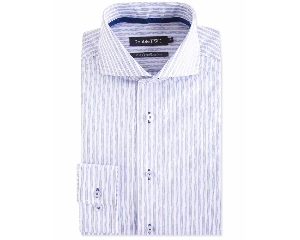 Men's Navy Textured Bar Stripe Formal Shirt | Double TWO