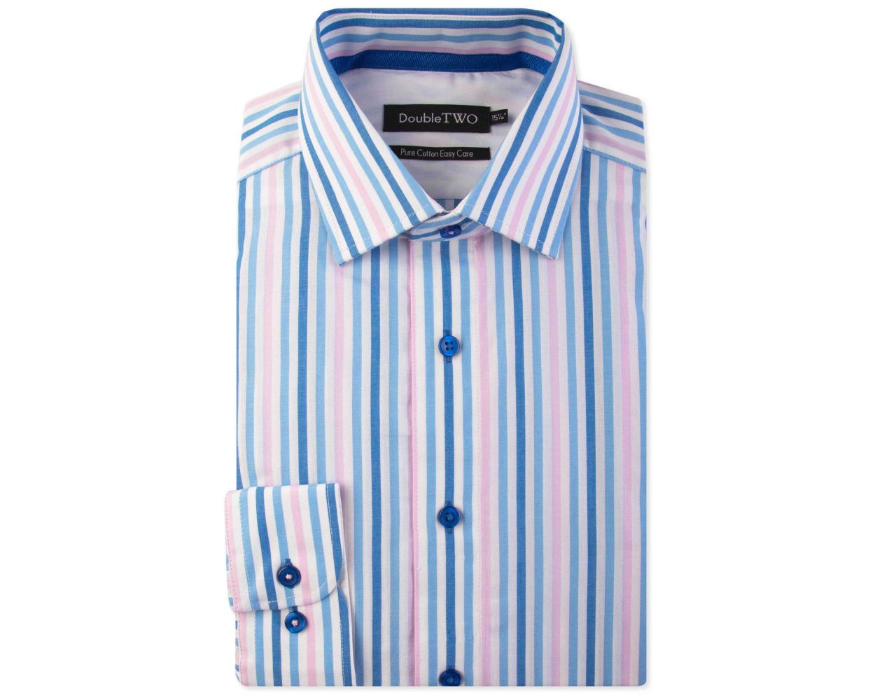 Men's 100% Cotton Pink, Blue and Navy Stripe Formal Shirt | Double TWO