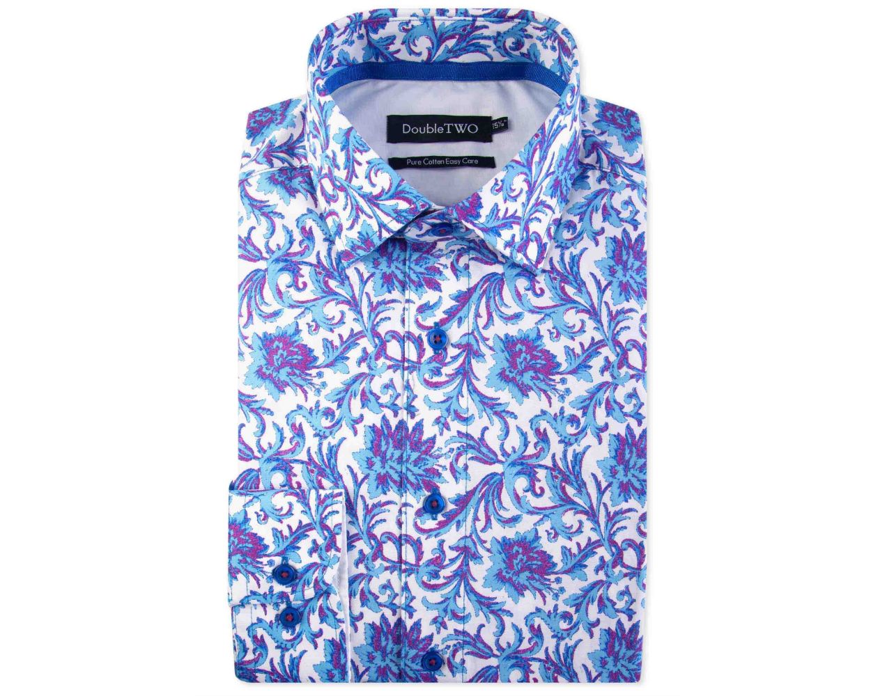 Men's 100% Cotton Blue and Purple Baroque Print Formal Shirt | Double TWO