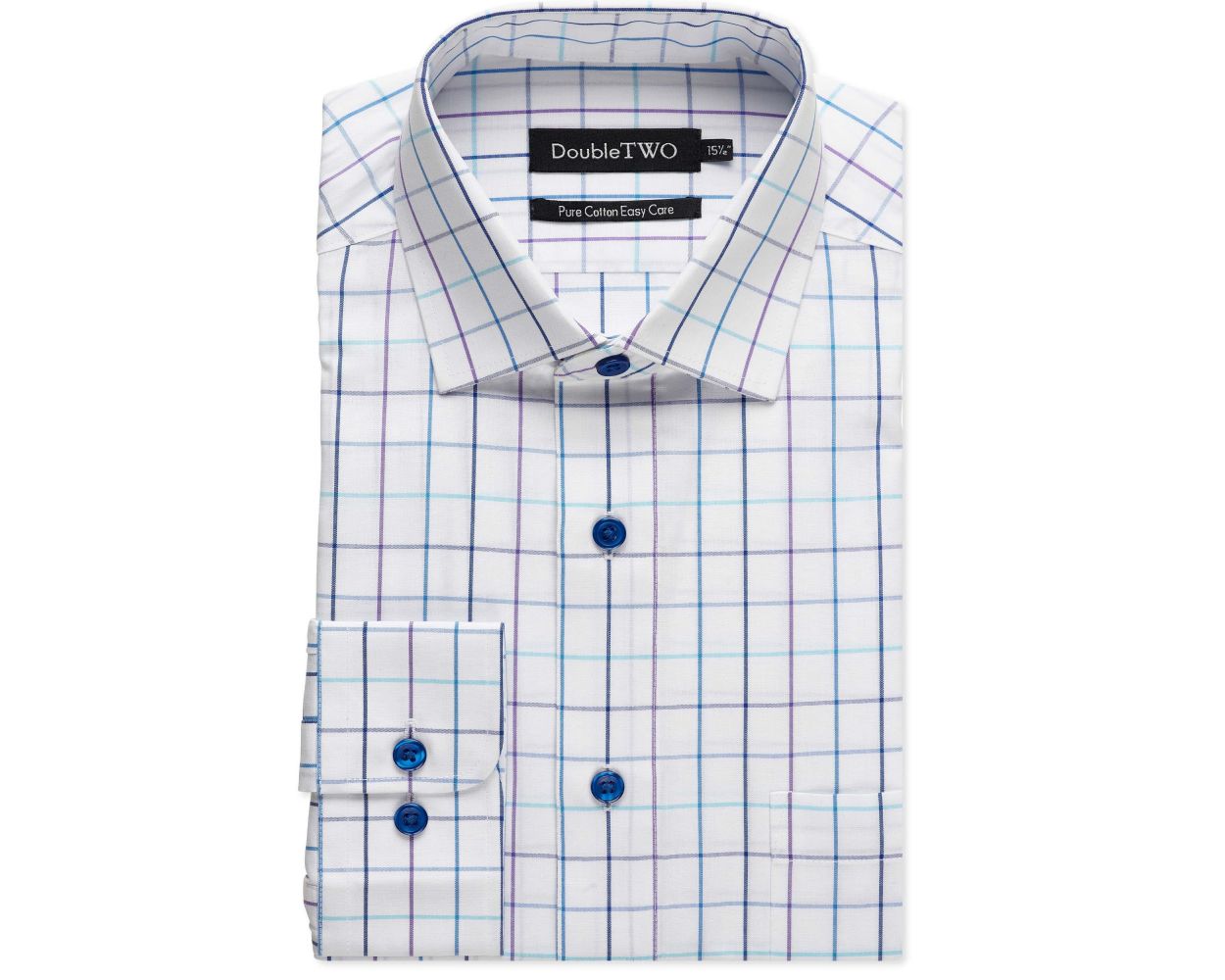 Men's Aqua Window Check Formal Shirt | Double TWO