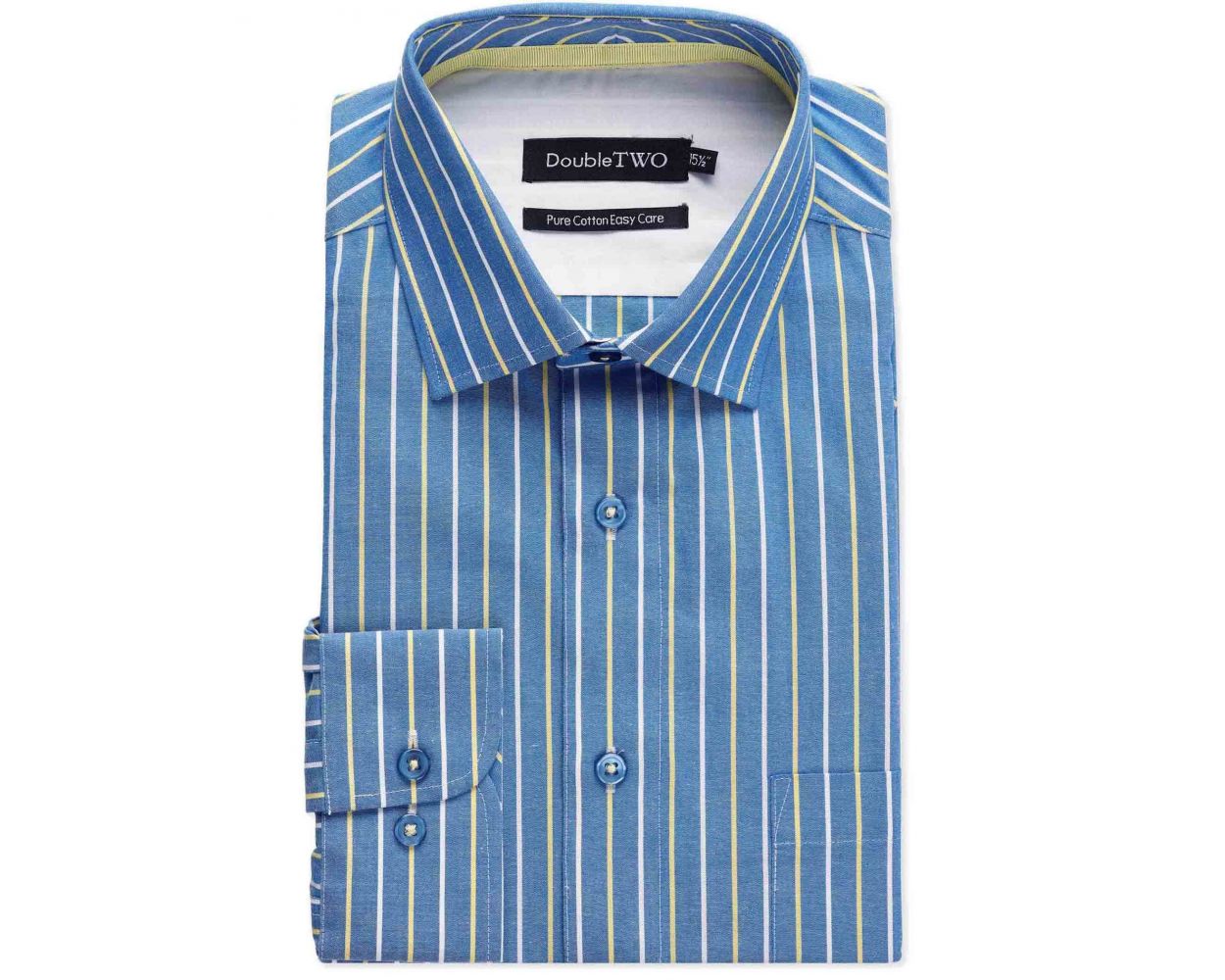 Men's Blue & Yellow Bold Stripe Formal Shirt | Double TWO