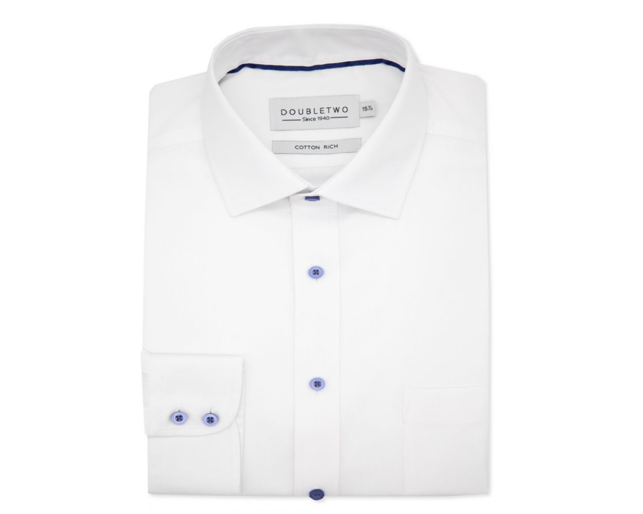 White Herringbone Weave Long Sleeve Formal Shirt | Double TWO