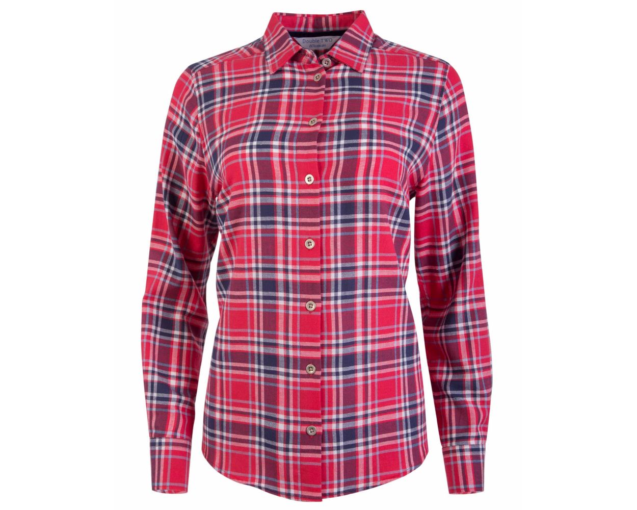 Red Tartan Gathered Back Classic Fit Women's Shirt | Double TWO